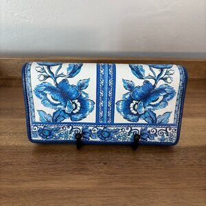Brighton Blue White Floral Leather Wallet Crossbody No Strap